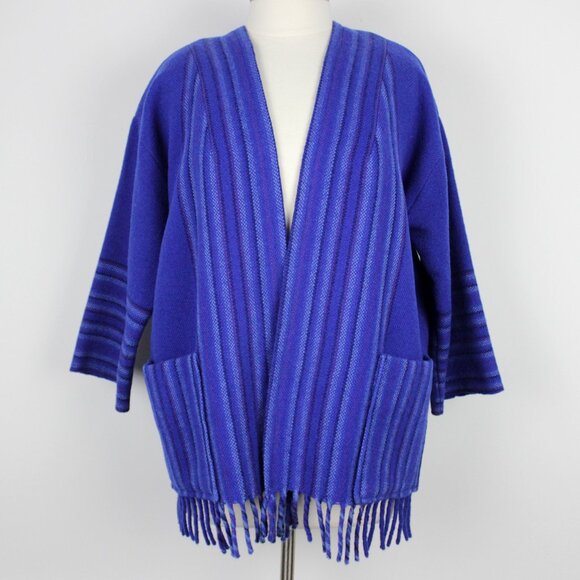 1970s Isabella Ihlen Blue Wool Fringe Jacket - Handmade in Norway - Picture 1 of 8